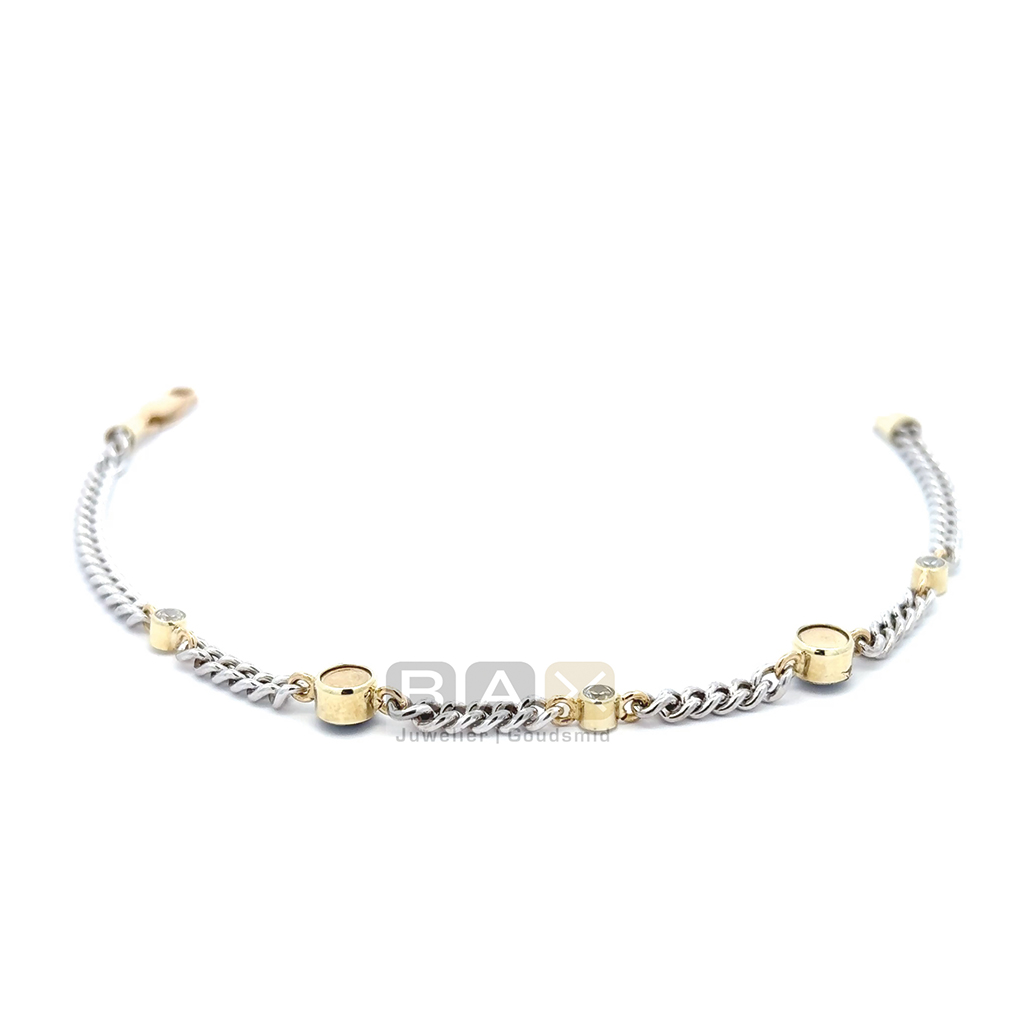 Zilveren armband met gouden elementen, dubbele askamer, vingerafdruk en zirkonia