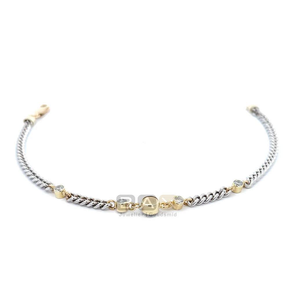 Zilveren armband met gouden elementen, askamer, vingerafdruk en zirkonia